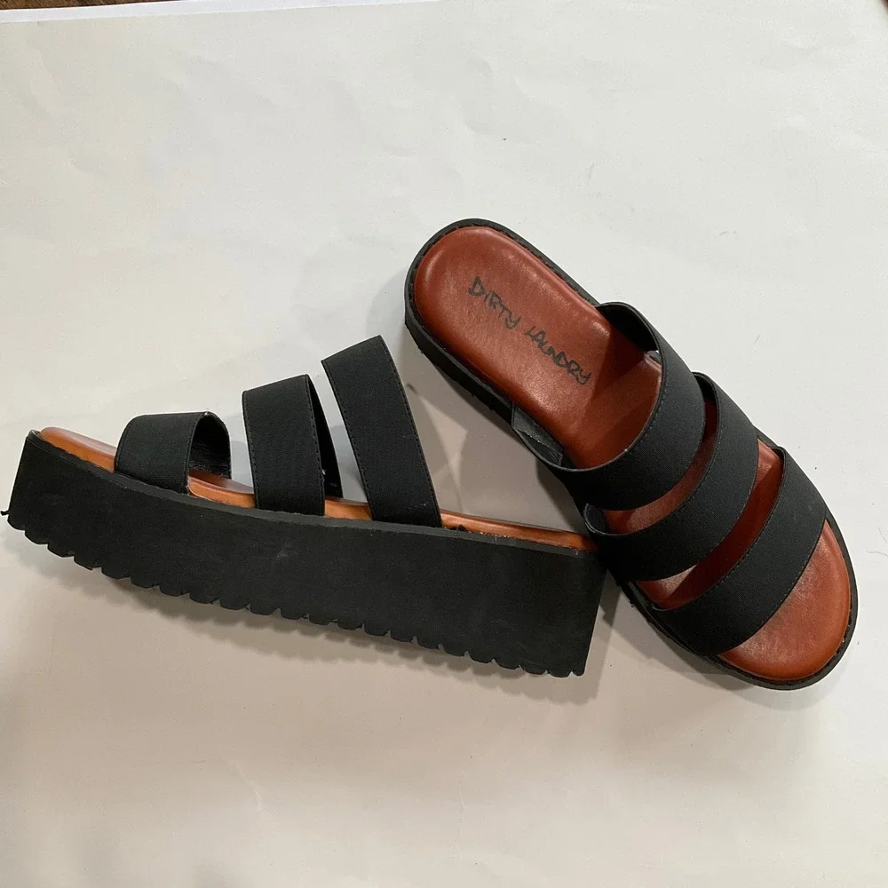 Dirty Laundry June Black Elastic‎ Triple Strap Platform Sandals 9 Chunky 90s Y2K